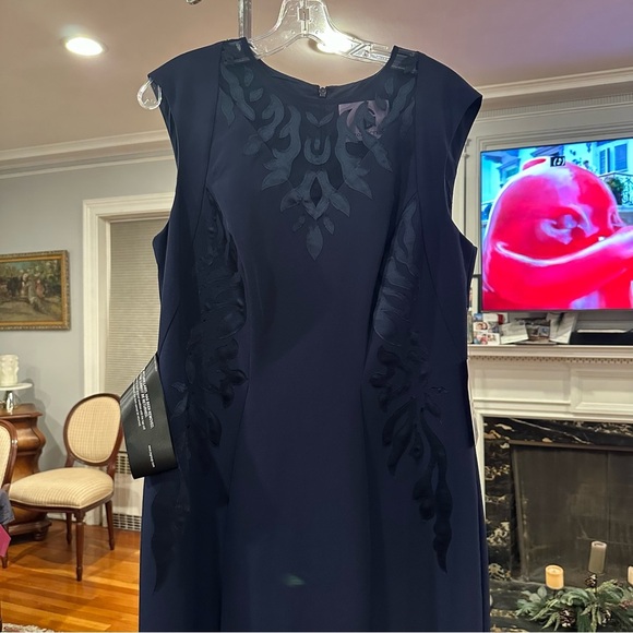 NWT JS Collections Illusion Lace Neck Mermaid Dress NEW Gown Navy Blue - Picture 5 of 13